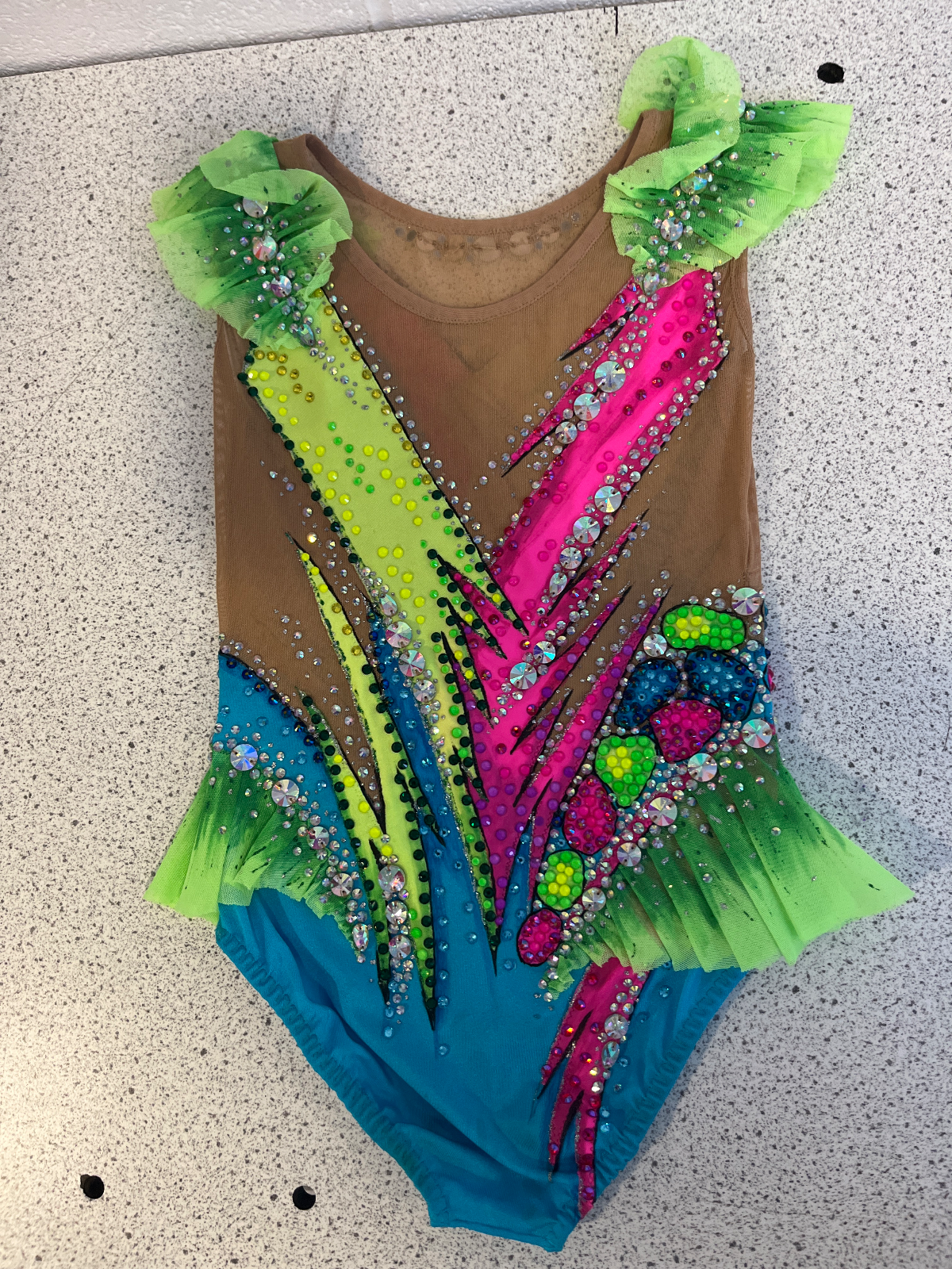Vibrant Rhythmic Gymnastics Leotard - Age 8 - Neon & Blue Sparkle — photo 4