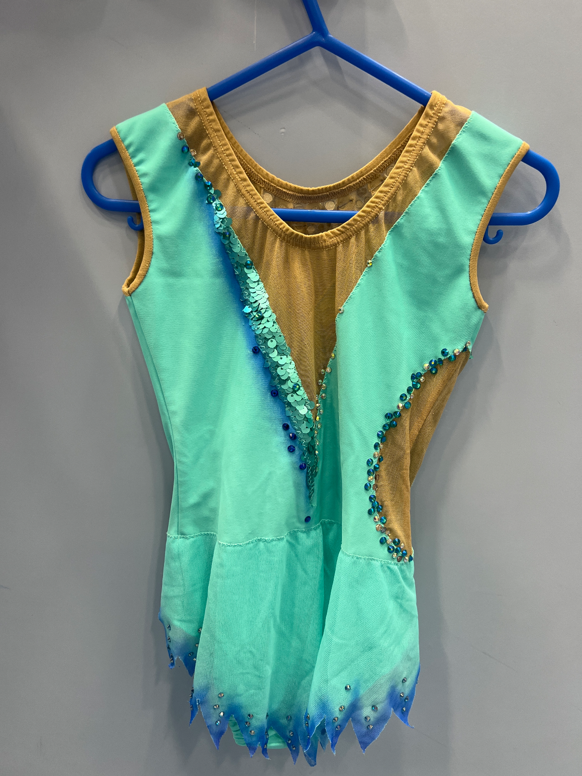 Aqua & Gold Rhythmic Leotard for Girls, Size 4, Very Good Condition — photo 4