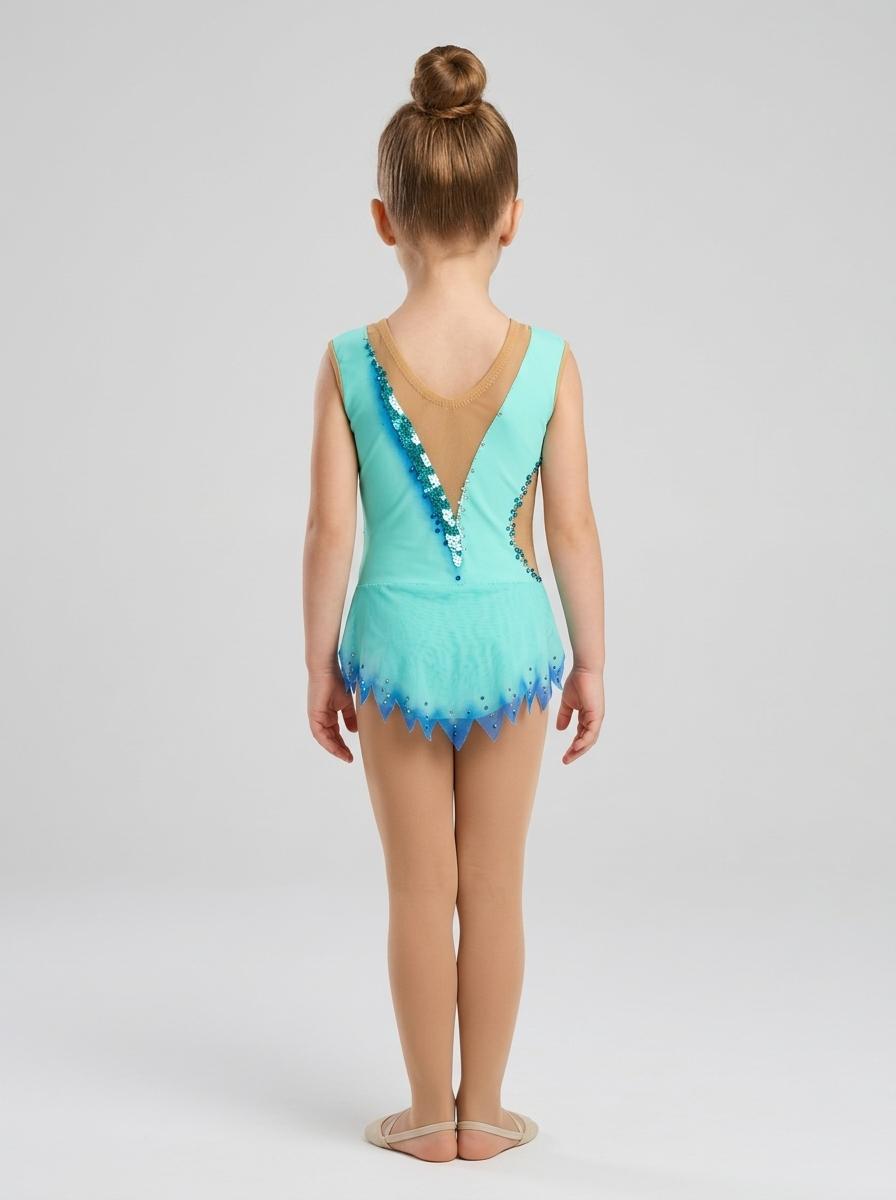 Aqua & Gold Rhythmic Leotard for Girls, Size 4, Very Good Condition — photo 2