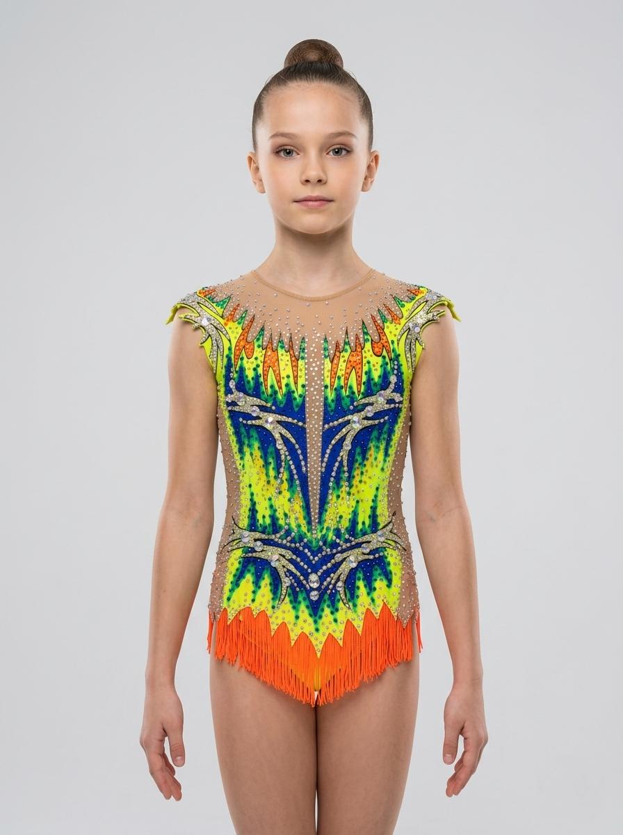 Vibrant Neon Flame Rhythmic Gymnastics Leotard - Sur-mesure 12ans