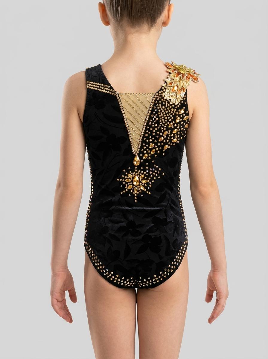 Black and gold leotard for gymnastics — photo 2