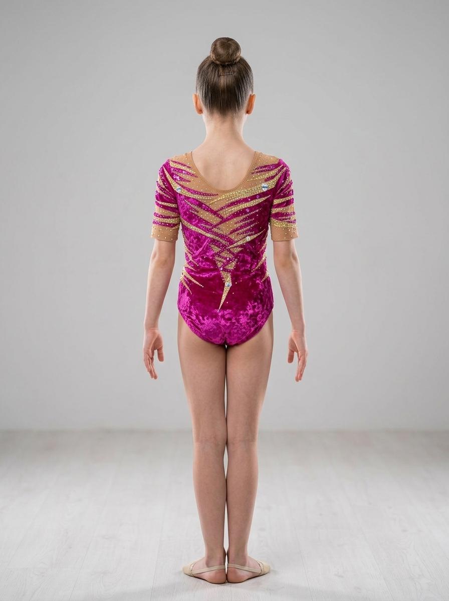 Hot pink velour leotard for gymnastics — photo 2