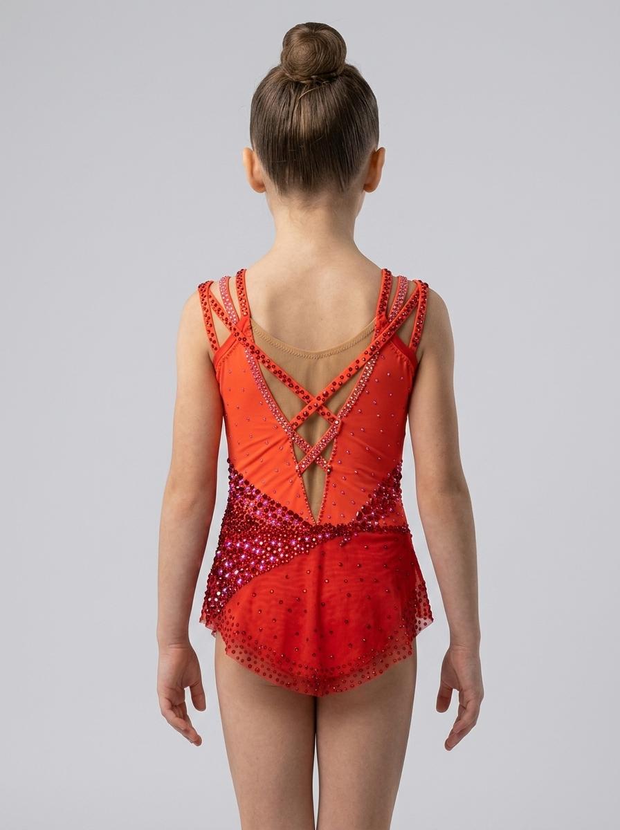 Bright leotard for rhythmic gymnastics, red, for age 8-11 — photo 2