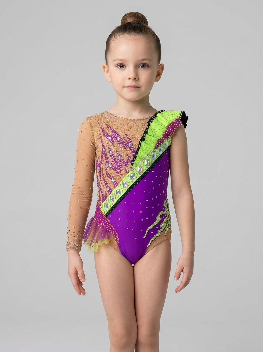 Purple and green exclusive leotard for gimnastics