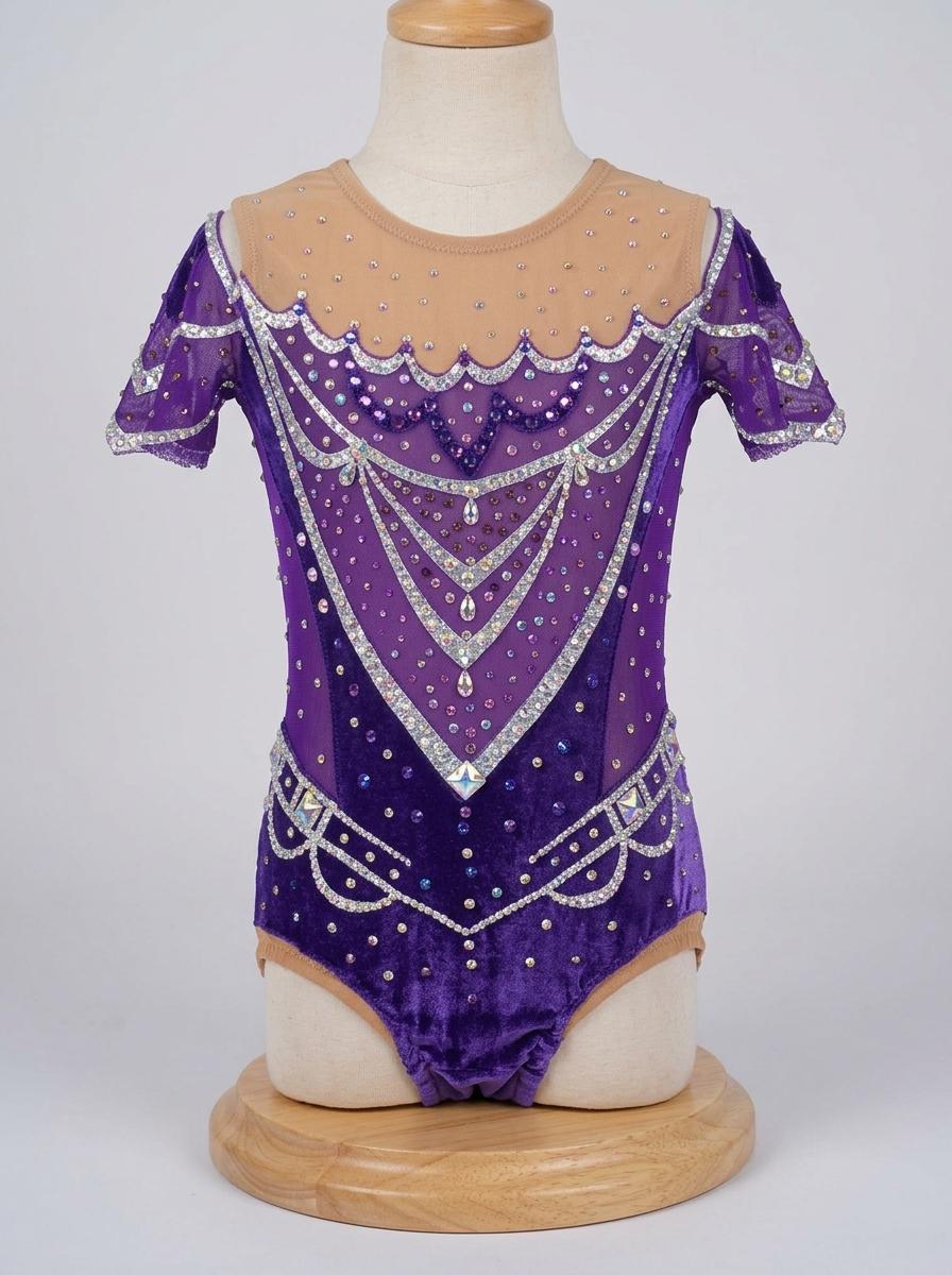 Purple velour leotard for gymnastics