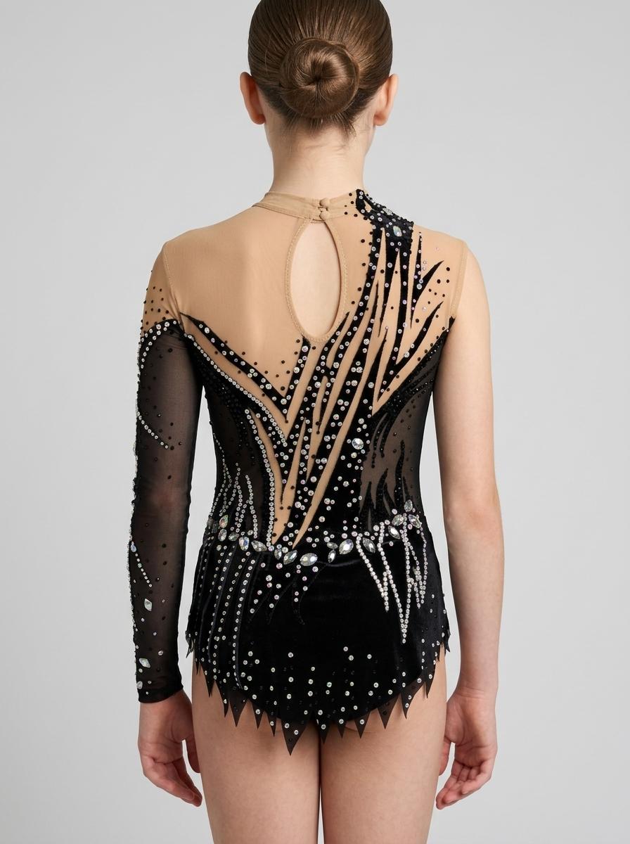 🖤 Black Velvet One-Sleeve Rhythmic Gymnastics Leotard with Skirt — photo 2