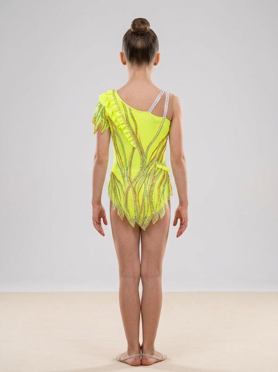 Handmade/Bespoke Neon Yellow Leotard with Sparkle Crystals — photo 2
