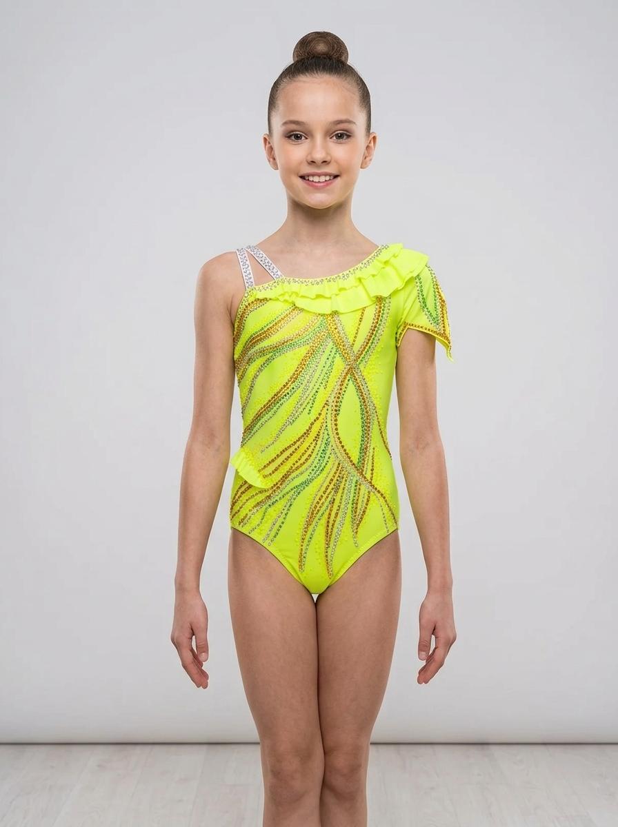 Handmade/Bespoke Neon Yellow Leotard with Sparkle Crystals