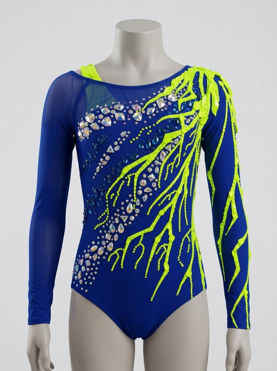 Lightning Design leotard, Blueberry with Tropical Lime 