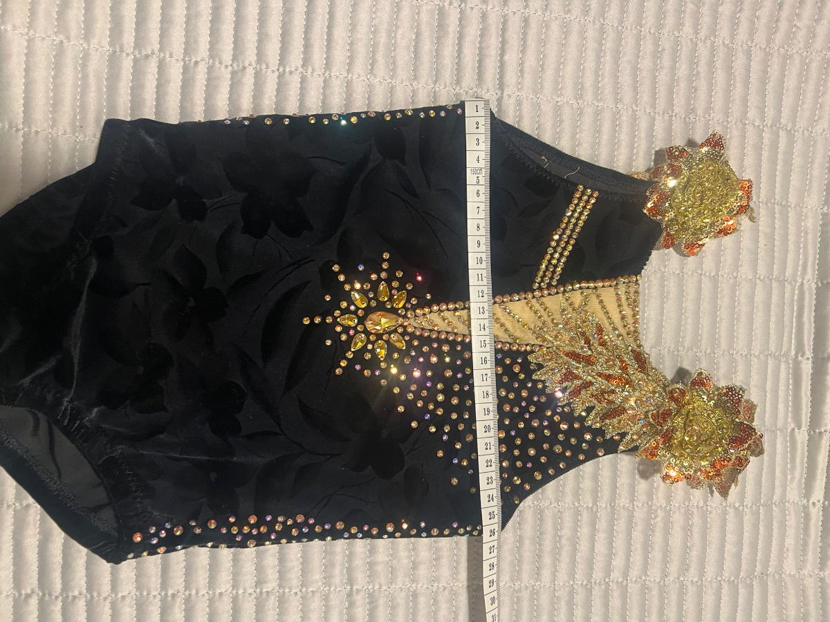 Black and gold leotard for gymnastics — photo 5