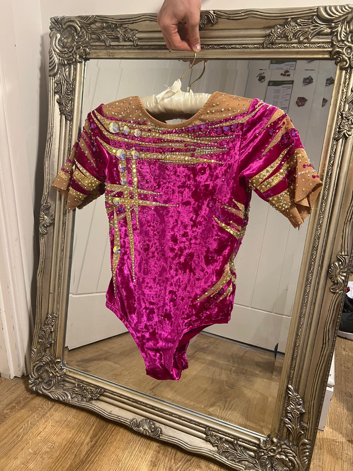 Hot pink velour leotard for gymnastics — photo 3