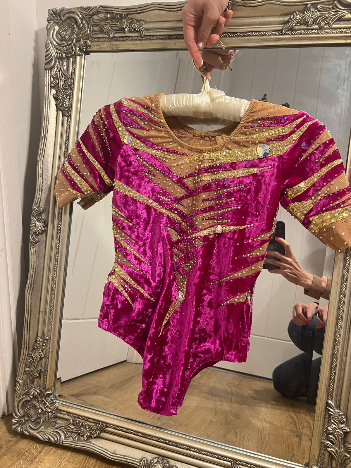 Hot pink velour leotard for gymnastics — photo 4