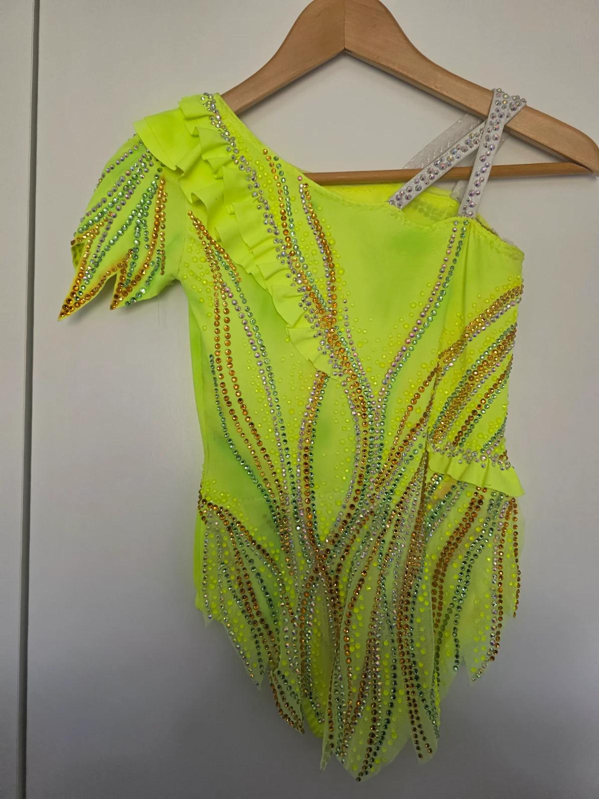 Handmade/Bespoke Neon Yellow Leotard with Sparkle Crystals — photo 4