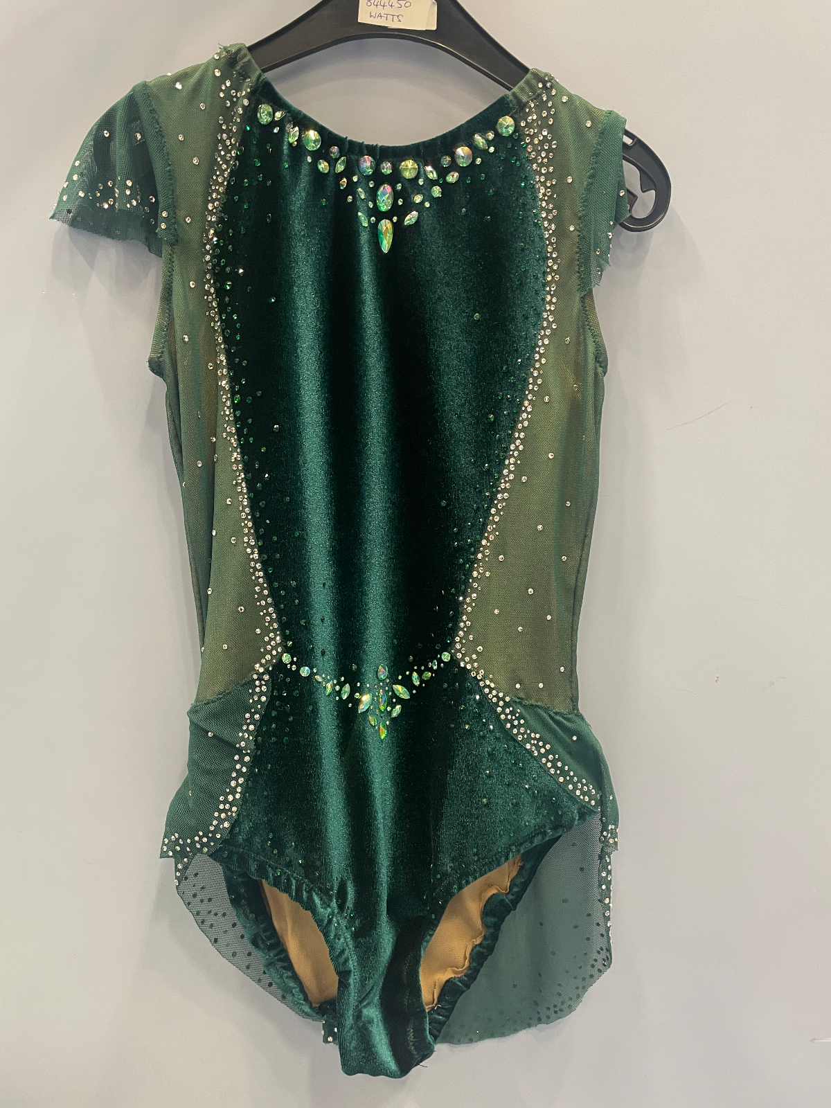 Emerald Velvet & Mesh Rhythmic Leotard - Sur-mesure, Size 14ans — photo 4