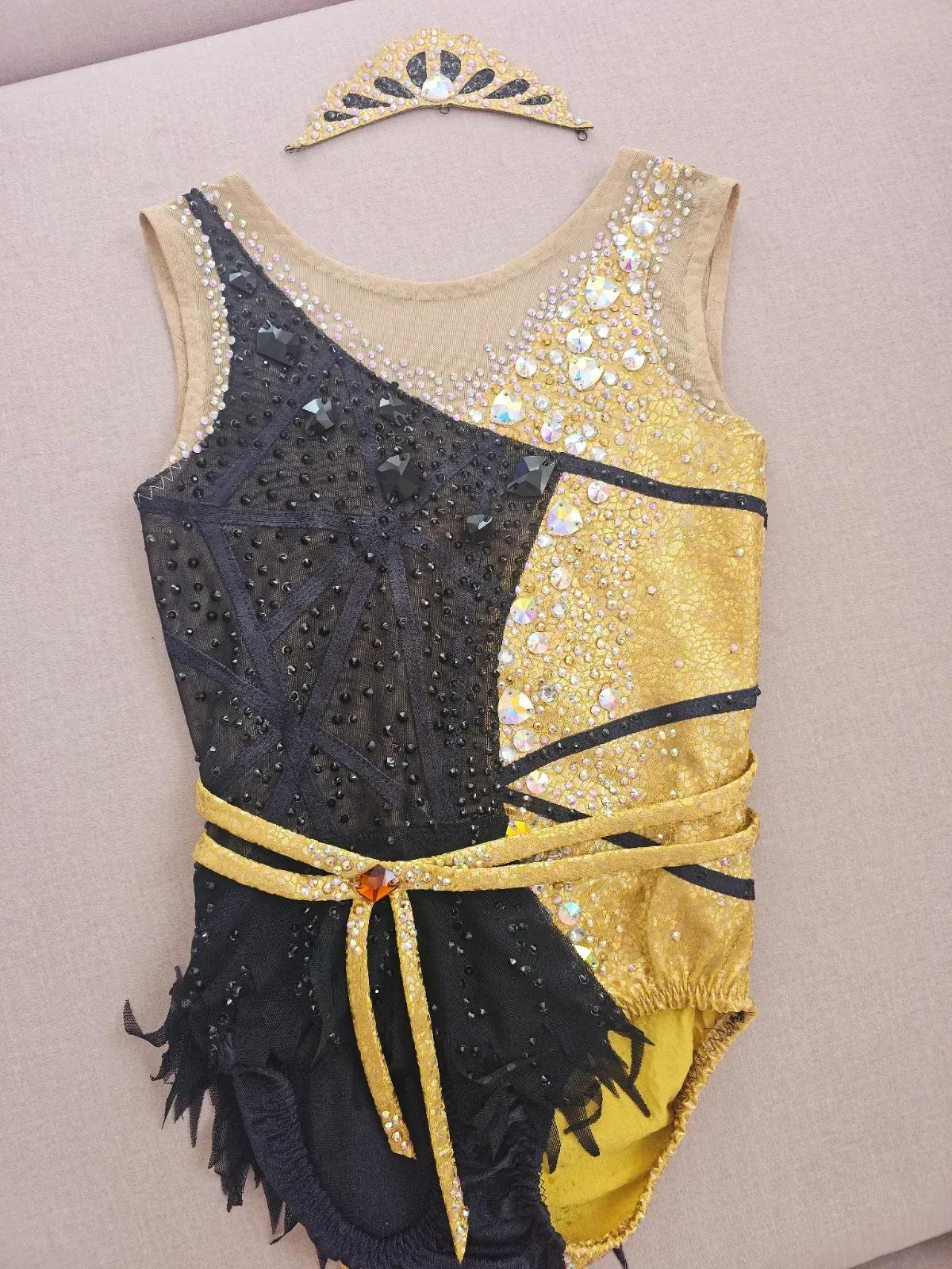 Golden & Black Sparkle Rhythmic Gymnastics Leotard - Age 12 — photo 3