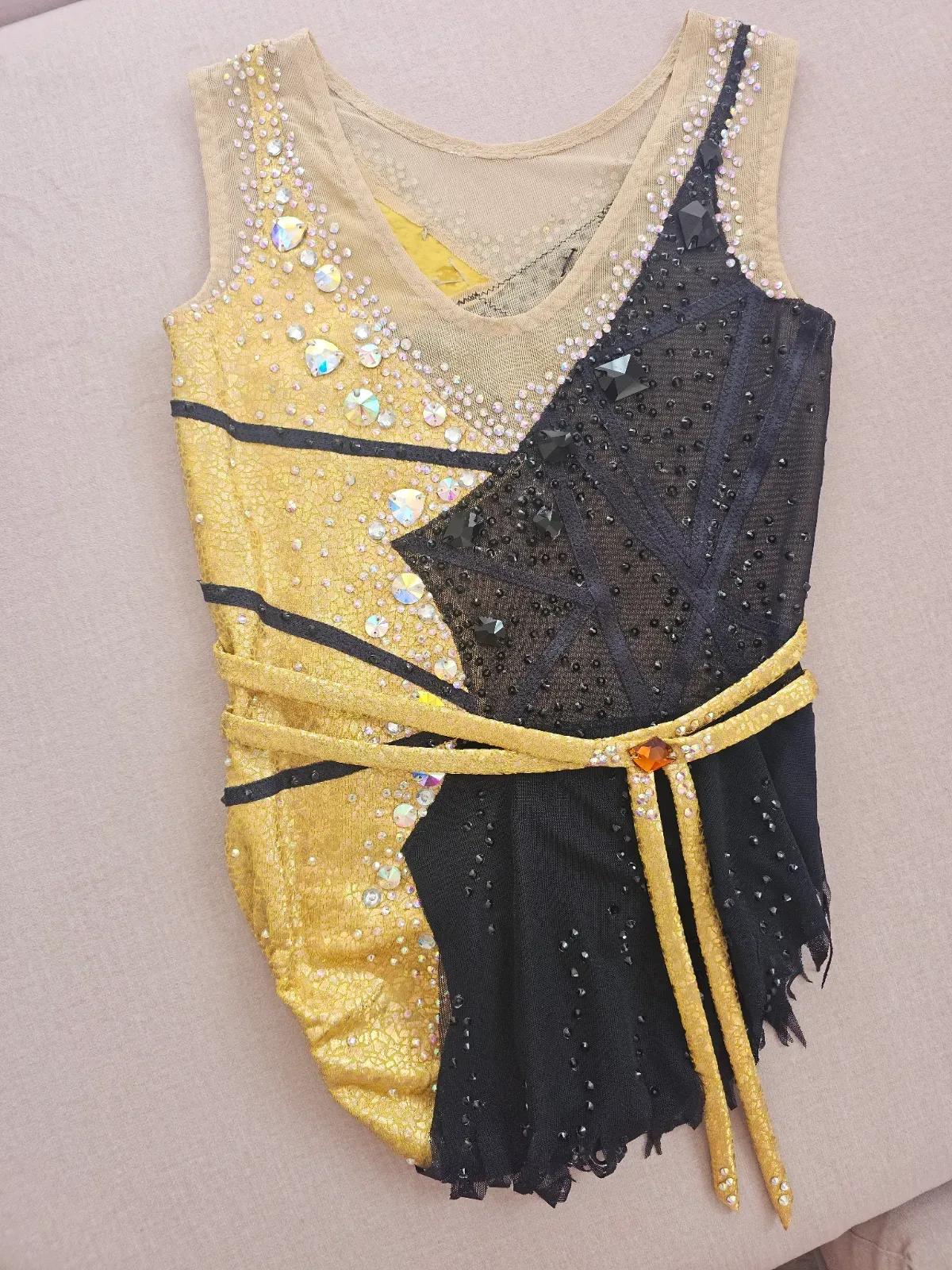Golden & Black Sparkle Rhythmic Gymnastics Leotard - Age 12 — photo 4